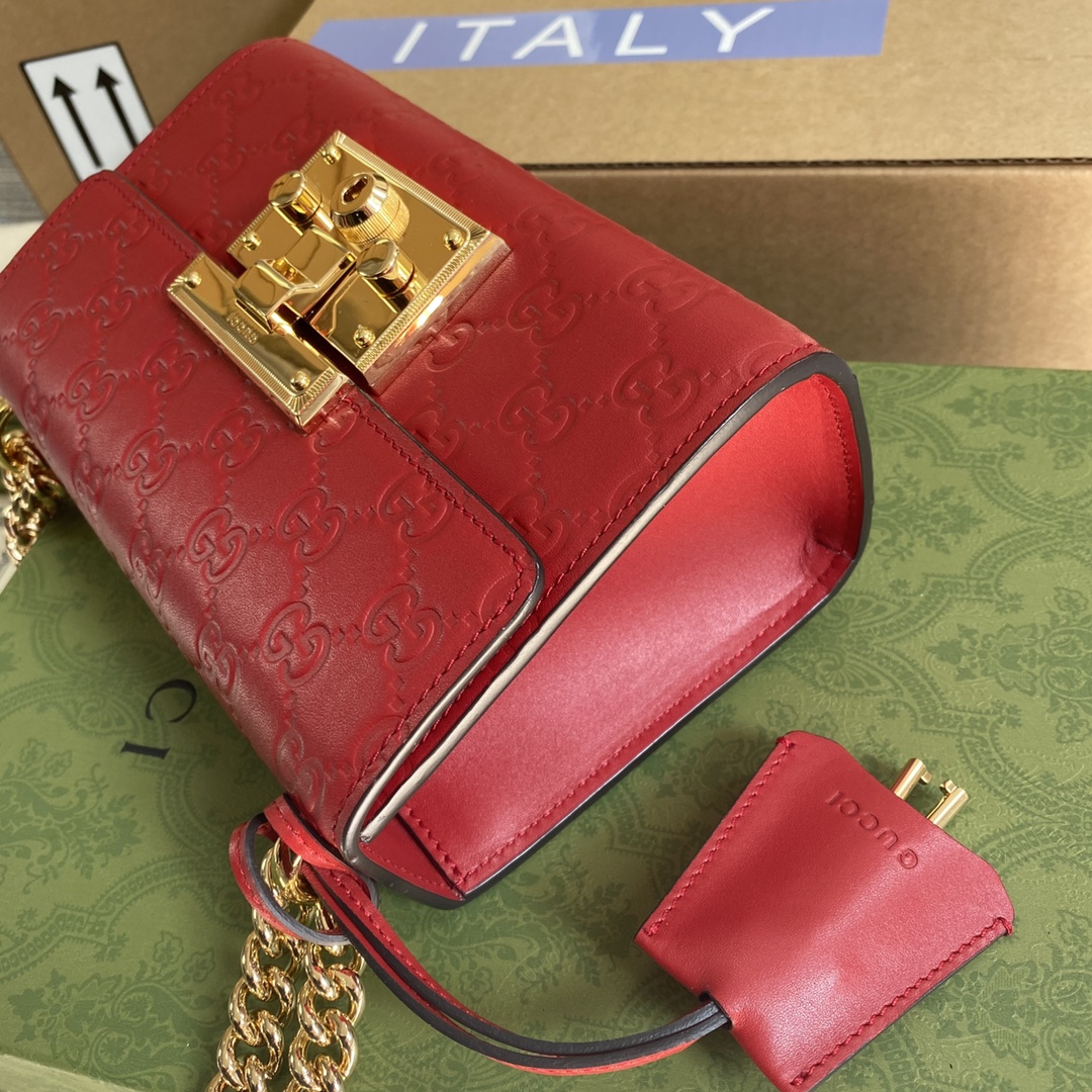 Gucci Padlock Small GG Red Leather Shoulder Bag 409487 